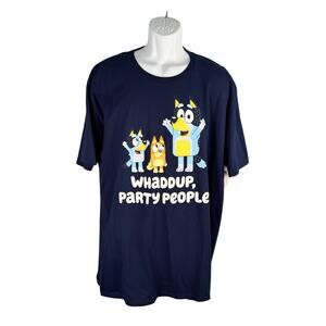 Bluey T-shirt Mens 3XL Navy 100% Cotton Crew Neck Whaddup Party People